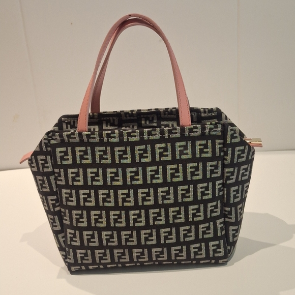 EUC Authentic Fendi Black & White Zucca Print Mini Tote Bag With Pink Handle OS - Picture 2 of 16